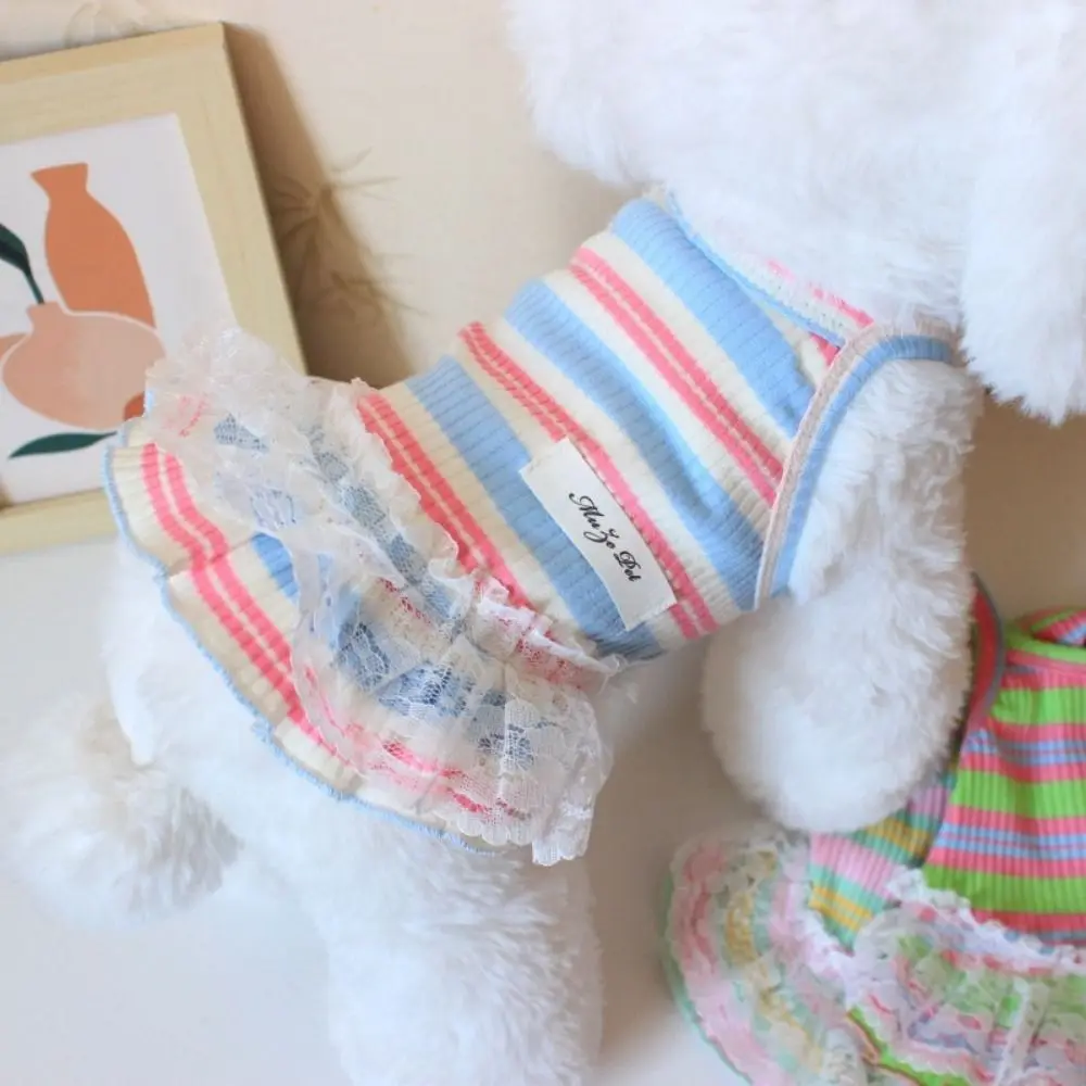 

Модное мягкое полосатое платье для собаки, милая дышащая юбка на подтяжках для собак, повседневное стильное платье принцессы для домашних животных, летняя одежда