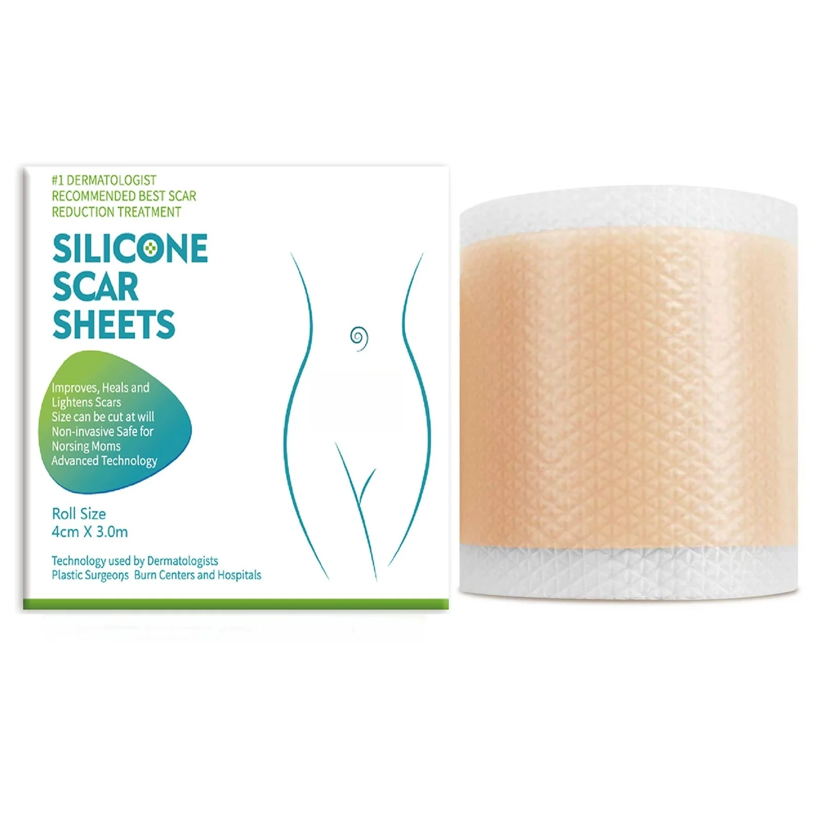 1 rotolo = 4 cm x 3 m fogli per cicatrici in silicone nastro autoadesivo per smagliature cerotto per cicatrici strisce per la cura della pelle