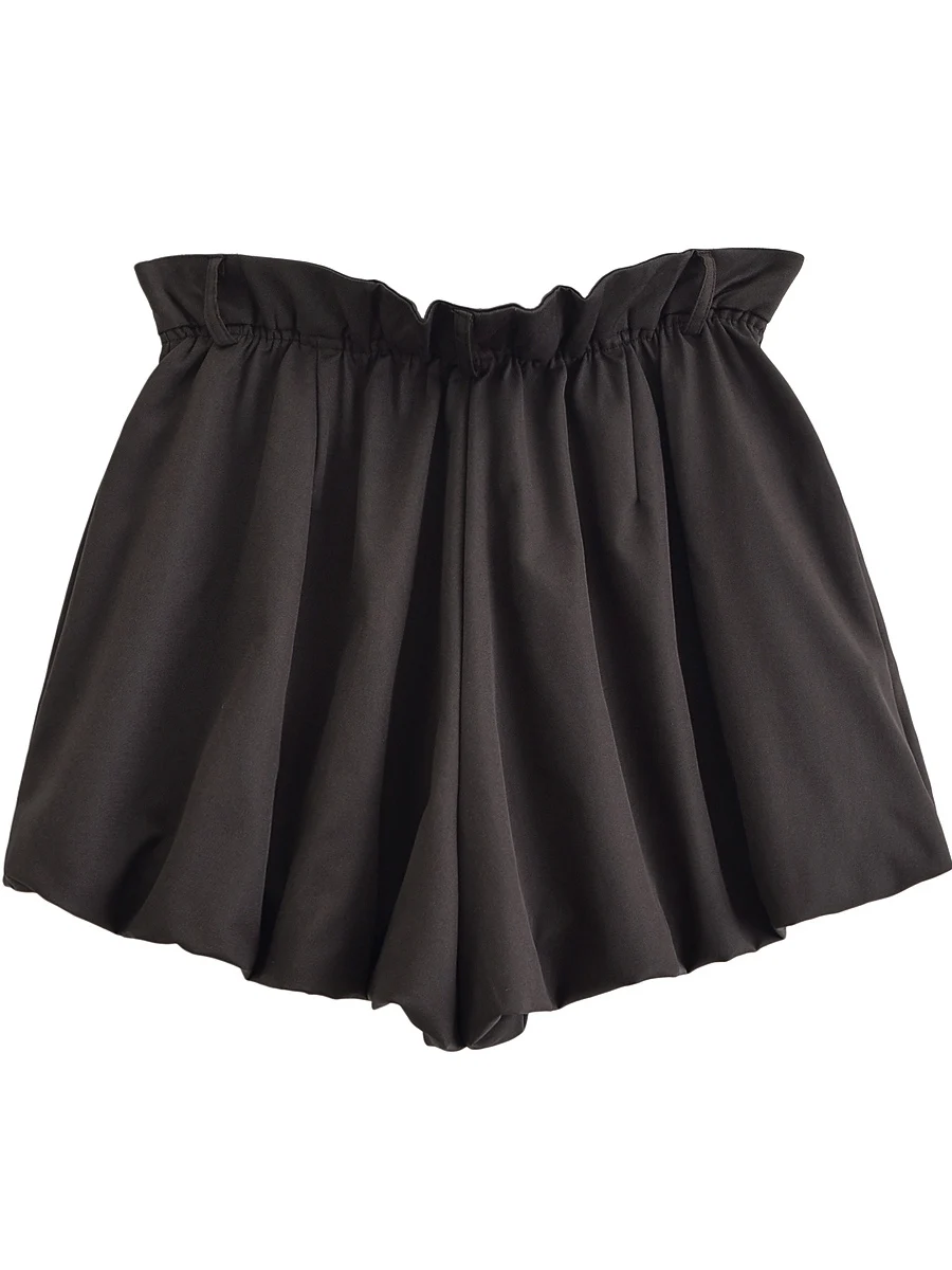 Casual American Style Pleated Balloon Shorts Women's Elastic Waist Flower Bud Pants Versatile Small Size Polyester Fiber