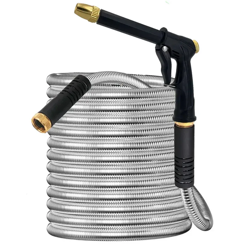 

Garden Hose Stainless Steel Water Pipe, Not Easy To Rust, Durable, Plastic Multifunctional Adjustable Water Gun, Gardening Tools