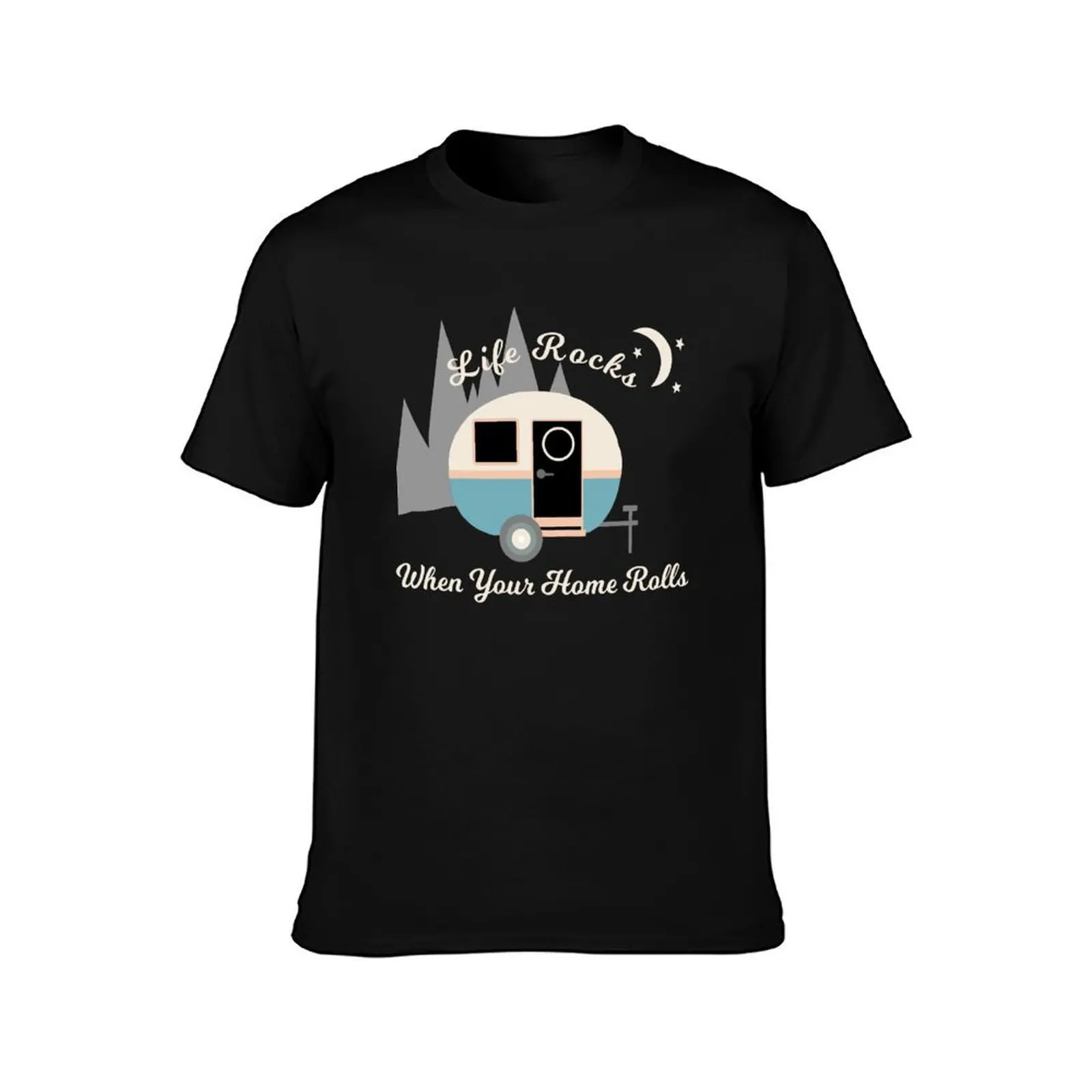 Life Rocks Caravan Camper Home T-Shirt, Summer Casual Cotton Tee, Oversized Streetwear Tops, Vintage Graphic Print, 100% Cotton