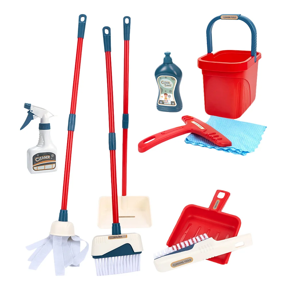 1 مجموعة أطفال تنظيف مجموعة أدوات التدبير المنزلي واقعية ممسحة مكنسة مجرفة دلو الجذعية التعليمية متعة اللعب مونتيسوري طفل أداة مجموعة