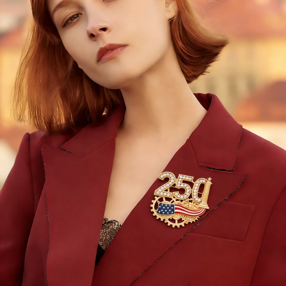 Elegant USA Flag Brooch For Women Unisex Enamel Rhinestone Independence Day 250 Year Anniversary Pin Luxury Gift