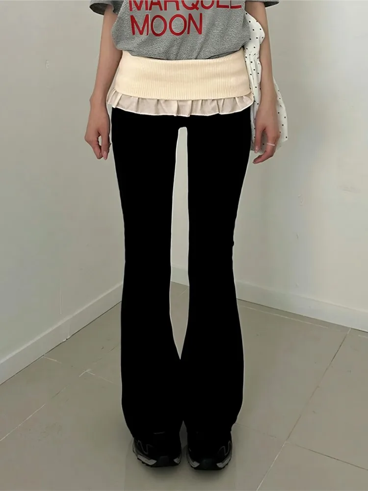 Women's Clothing Casual Contrast Flared Long Pants Knitted Trousers Simple Style All-match Slim Comfortable Temperament Elegant