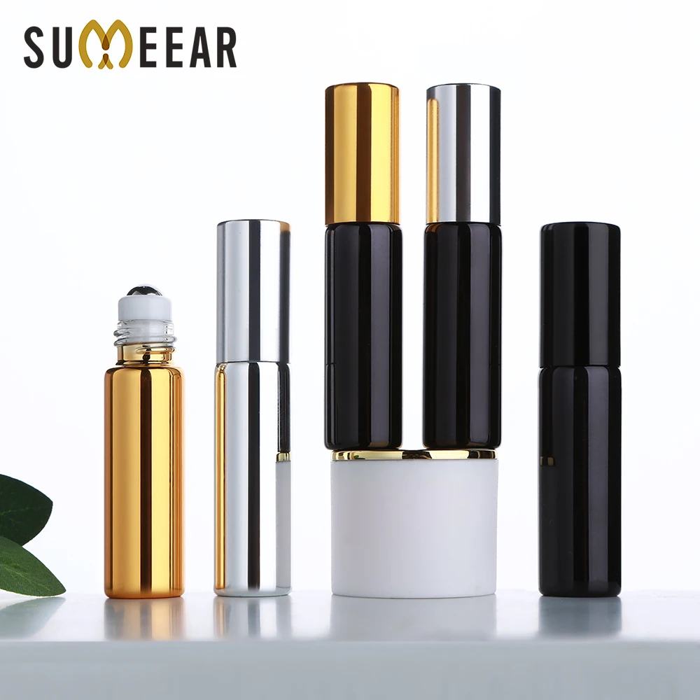 

50/100Pcs 5ml Premium Electroplated Gold-Silver-Black Glass Perfume Rollers, Smooth-Rolling, Reusable, Travel Refill Bottles