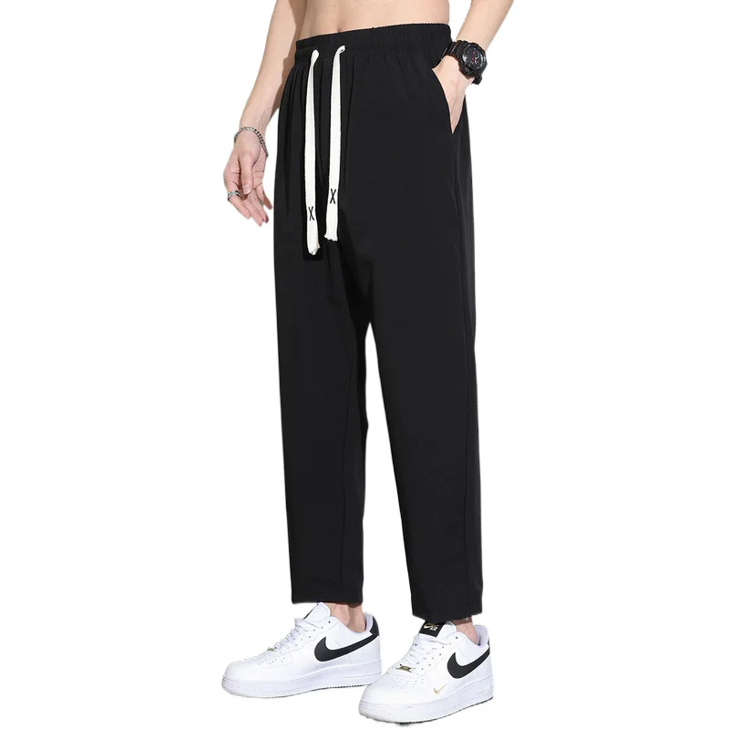 Calça larga e monocromática masculina com bolsos, calça com renda, cintura alta elástica, roupa casual da moda, nova, verão, combina tudo, 2022