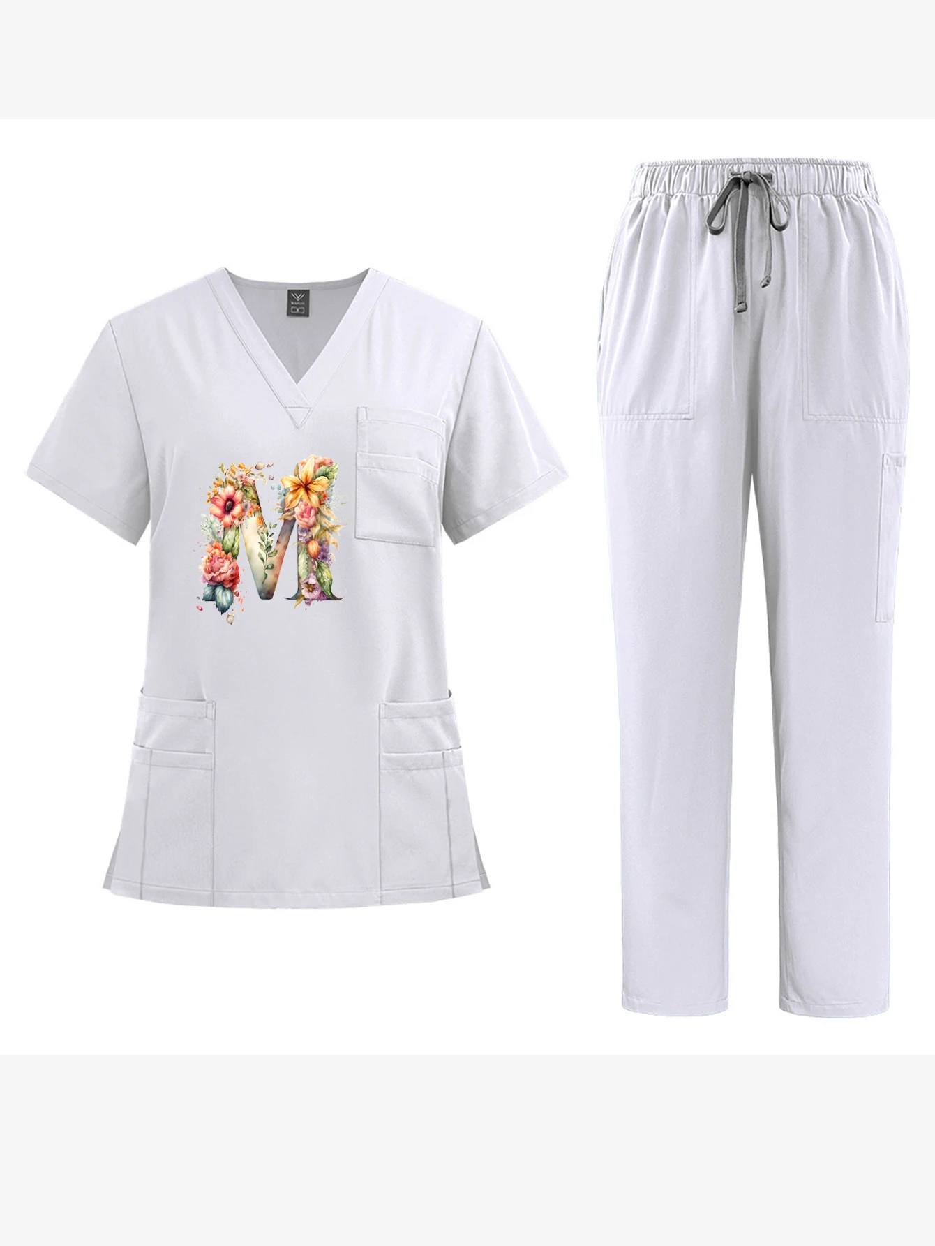 브이넥 반팔 웨이터 세트 유니섹스 케이터링 작업복 구김 방지 세탁 가능 다용도 포켓 서비스 유니폼