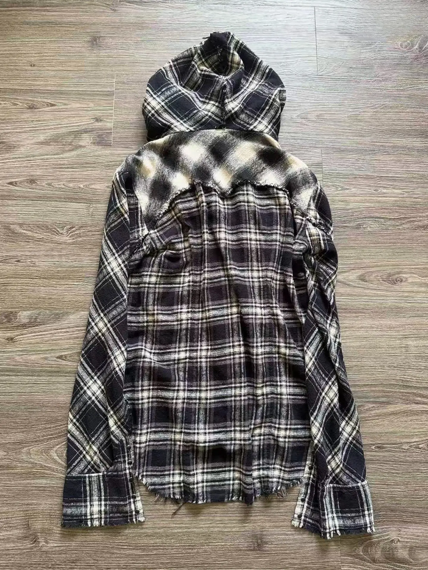 LGB Visual Plaid Damage Hooded Plaid Long Sleeve Shirt