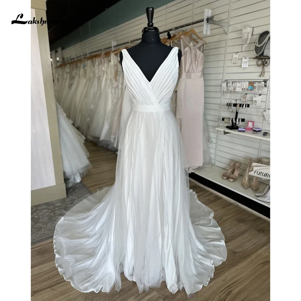 

Sexy Split V Neck Off the Shoulder Open Back Chiffon A Line Wedding Dress Custom For Women Boho Bridal Gowns vestidos de noviaCu