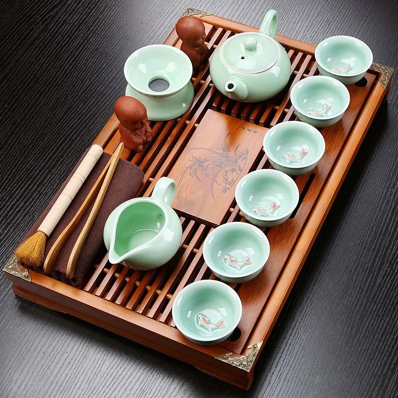 Hot Sales Fathers Day Gift Idea Kung Fu Tea Set Drinkware Chinese Tea Ceremony with Tea Table Over Eight-piece Set High-end Gift