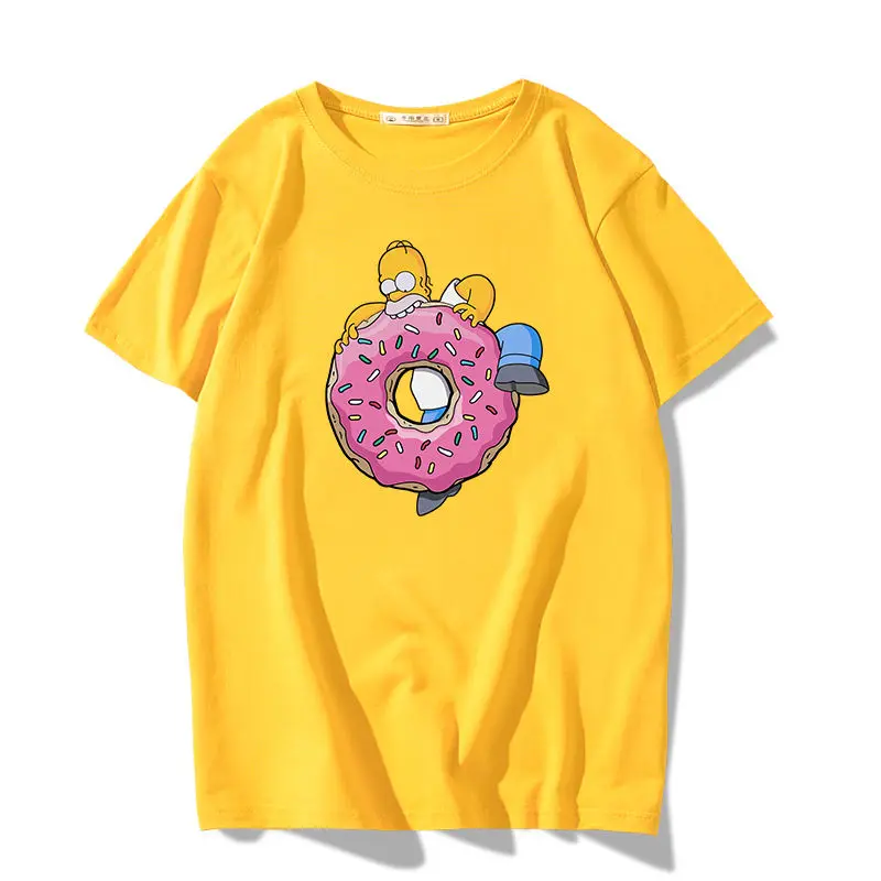 أزياء ديزني الكرتون سيمبسون المتضخم تي شيرت الصيف البلوزات السيدات الرجال الأبيض تيز قمم قصيرة الأكمام البلوزات امرأة Y2K التي شيرت