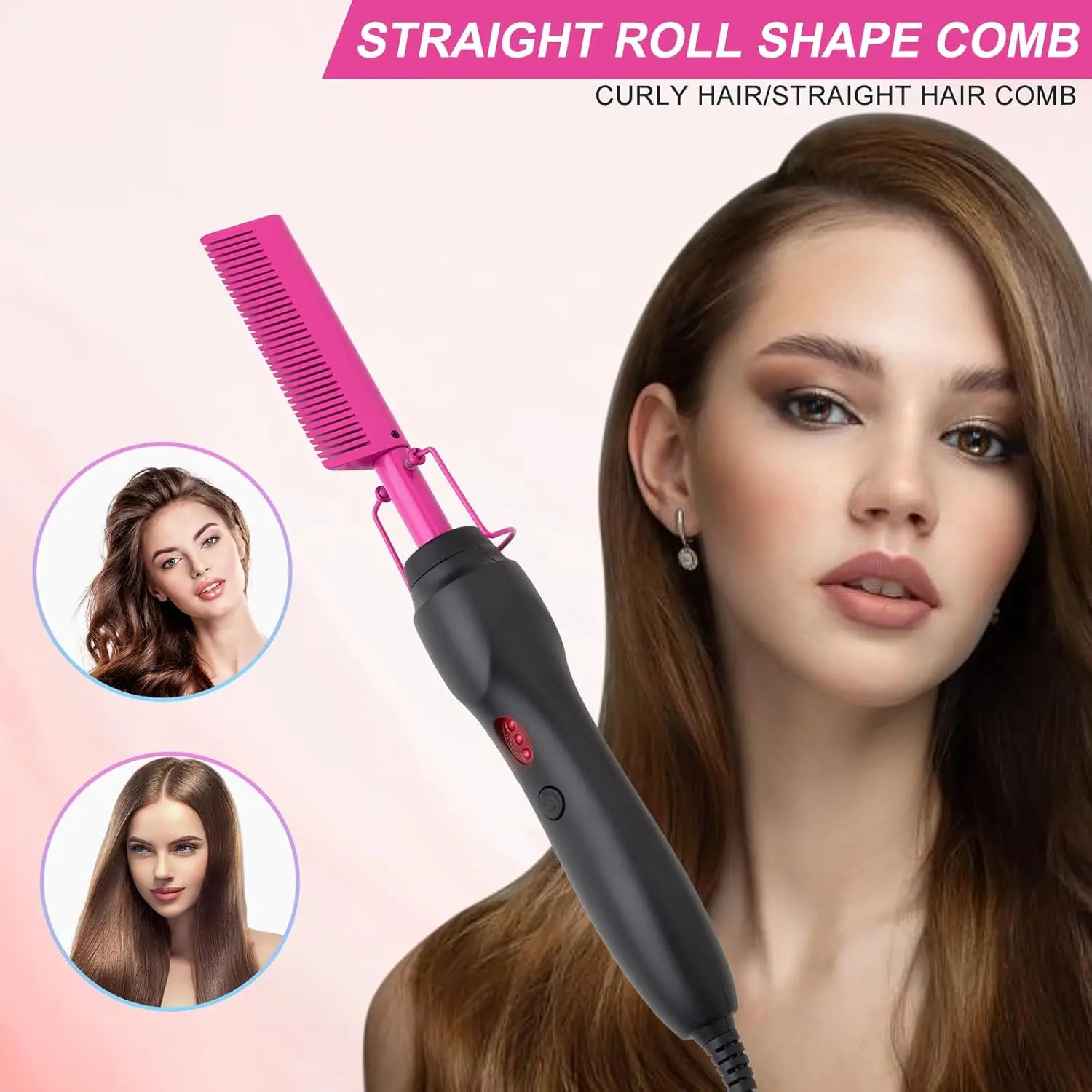 Hair Straightener Hot Comb Dual Voltage Straightening And Curling Electric Heating Comb Hair Straightener Brush Styling Tool - view 5
