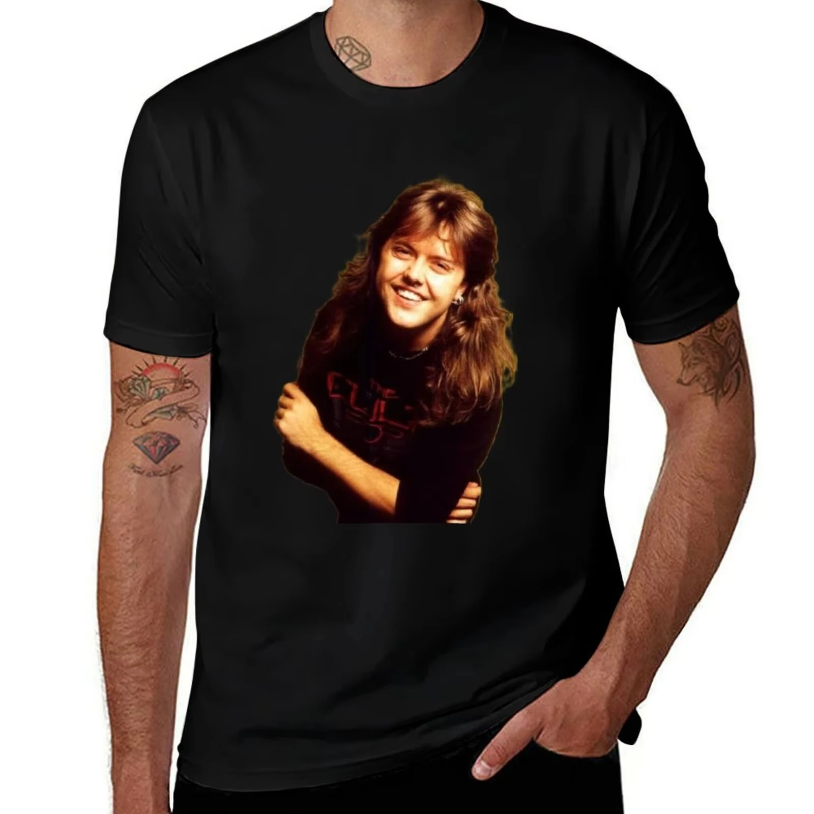 Lars Ulrich T-Shirt Baumwolle Grafik-T-Shirts Schnelltrocknende Shirts Grafik-T-Shirt Anime-T-Shirts Einfarbige schwarze T-Shirts Herren