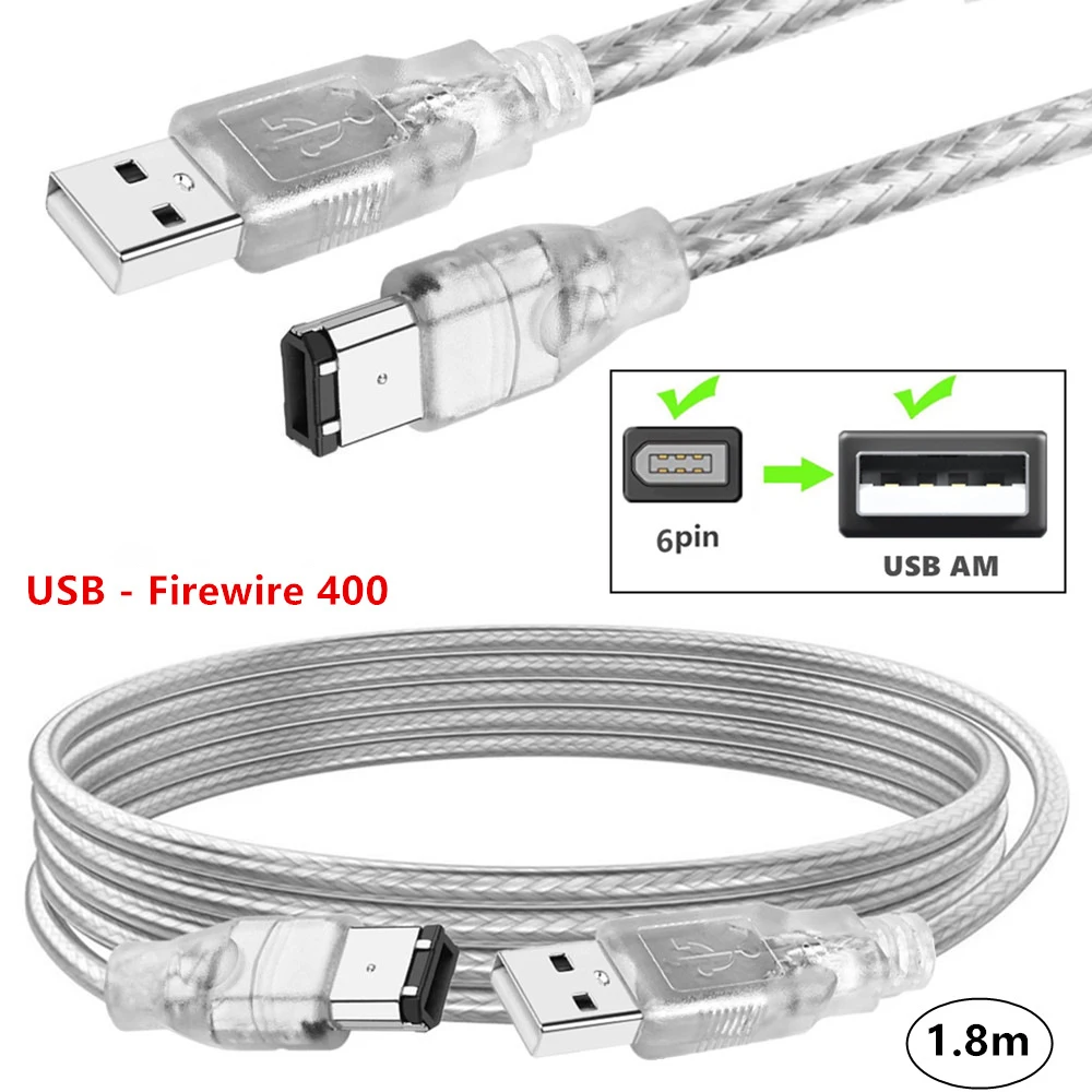 Firewire إلى كابل محول USB Firewire IEEE 1394 6 Pin ذكر إلى USB 2.0 كابل محول ذكر للطابعة الماسح الضوئي Digita