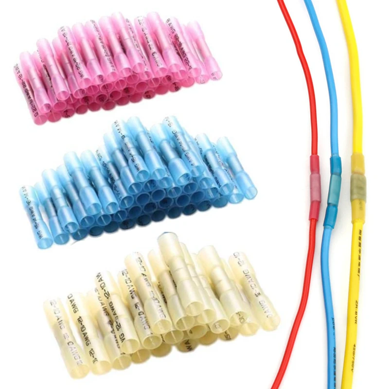 

50/100/200Pc Heat Shrinkable Cable Terminal BHT0.5 BHT1.25 BHT2 BHT5.5 AWG22-10 Waterproof Butt Crimp Copper Insulated Connector