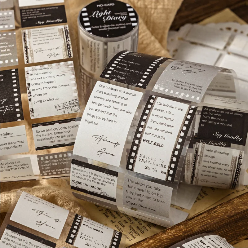 Card Lover 70mm*2m Roll [Time Notes Series] English Text Theme Journal Masking Tape White Kraft Paper Material Scrapbook Kit