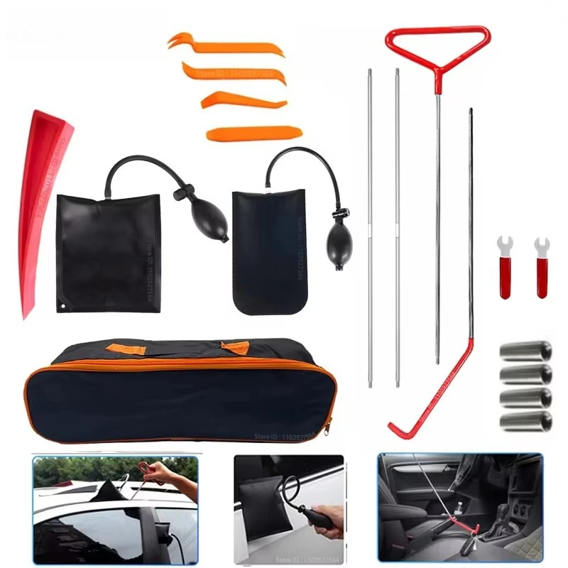 Car Tool Car Window Door Key Anti Lost Kit Inflatable Air Pump Air Wedge Non Marring Wedge with Long Reach Grabber for Car Truck