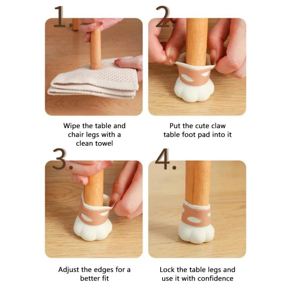 4Pcs Durable Cat Paw Shape Chair Leg Protectors Non-Slip Design Furniture Feet Covers Floor Protector Covers Prevent Scratches