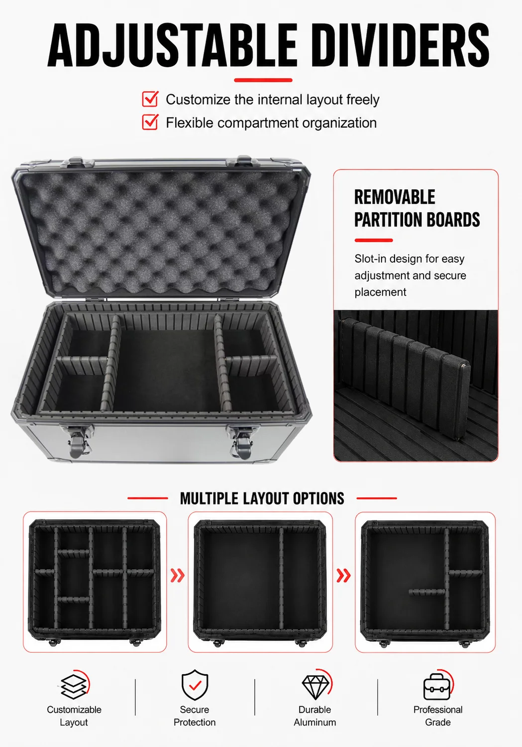 KUNAISI Schwarzer Aluminium-Werkzeugkoffer Abschließbare Aufbewahrungsbox Großraum-Organizer für Auto-Folierung PPF Tönungswerkzeuge Zubehör – Detail 3