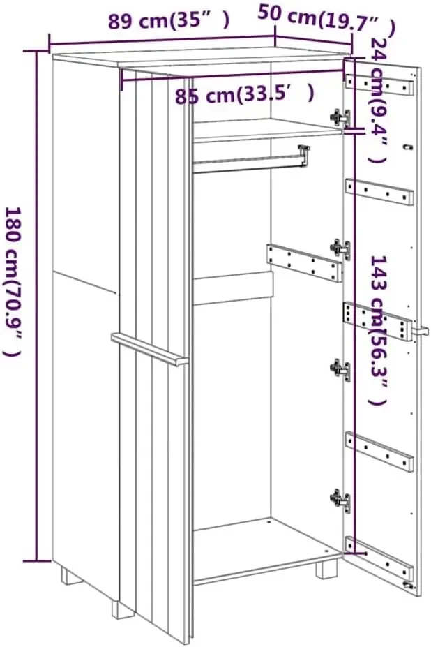 Wooden double door wardrobe, bedroom wooden independent wardrobe, 35 inches x 19.7 inches x 70.9 inches (T-shaped)