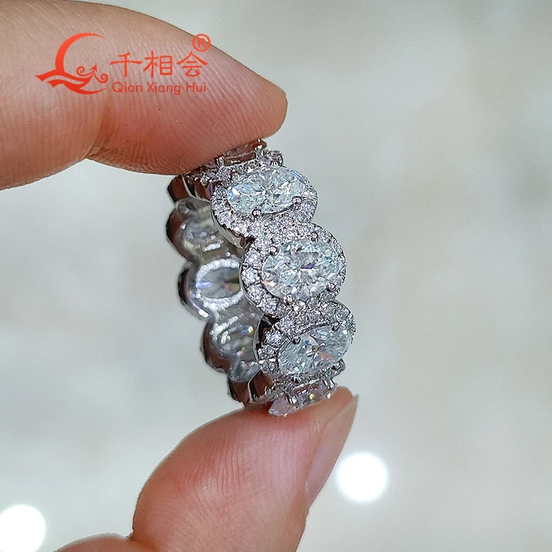 5*7mm oval shape around D white  full band Moissanite 925 silver  Men's women's Ring Luxury Style gift wedding gift datting