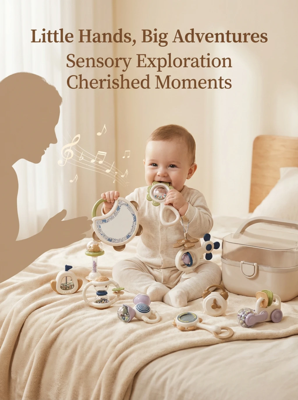 赤ちゃんのおもちゃギフト噛むことができる歯固めハンドベルベッド0-6ヶ月快適赤ちゃん知能トレーニング歯知能開発おもちゃセット