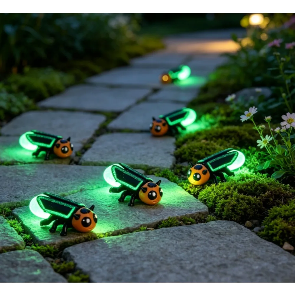 6Pcs 3D‑Printed Luminous Glow‑in‑the‑Dark Firefly Ornaments Colorful Glowworms Mini Figurines Home Desk Outdoors Decor Kids Gift