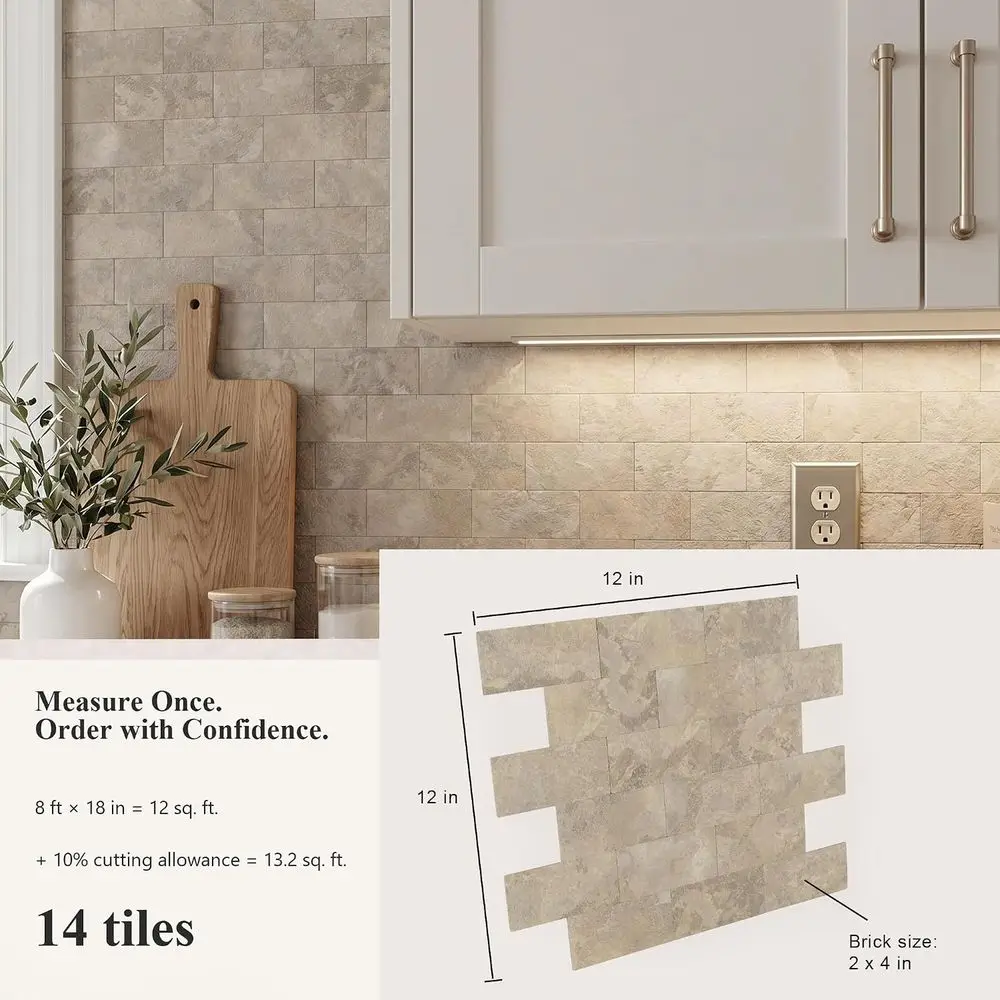 New Upgrade Peel and Stick Backsplash Tile, 11.34 X 11.57 Wall Tile for Kitchen, Bathroom, Laundry (Beige Ecru, 10 Packs)