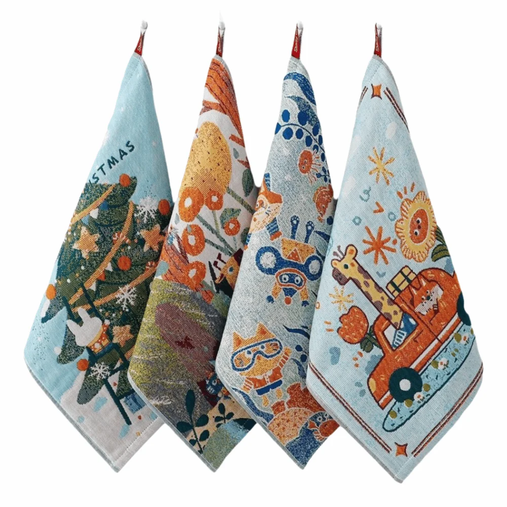 34x40cm Large Hand Towel Cartoon 4 Layer Cotton Gauze Pure Cotton Dish Cloth Decorative Quick Dry Kitchen Towel Home Restaurant
