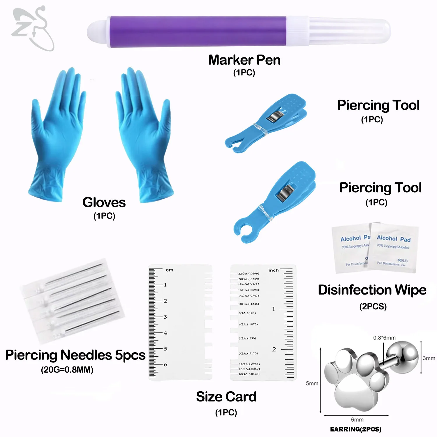 14Pcs Body Piercing Tool Kit, Professional Self Piercing