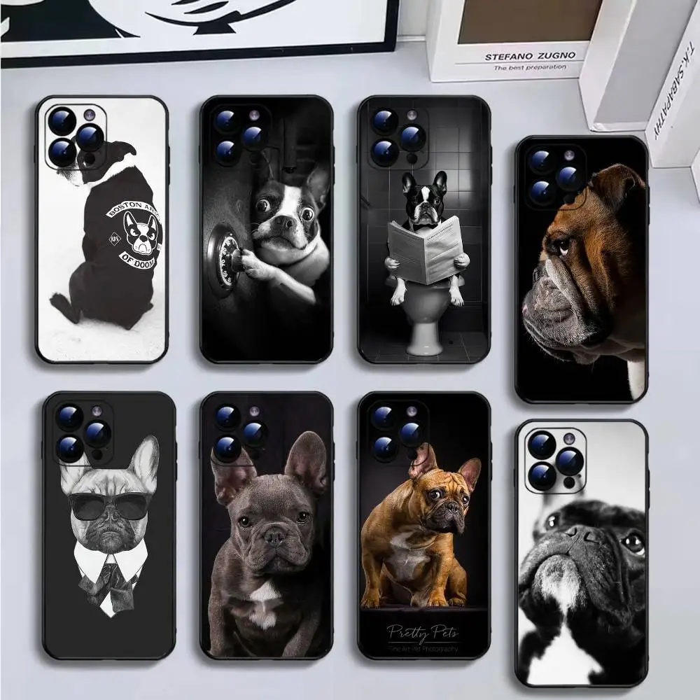 

french bulldog Phone Case For iPhone16,15,14,13,12,11 Plus,Pro Max,XS,X,XR,SE,Mini,8,7,Soft Silicone Black Cover