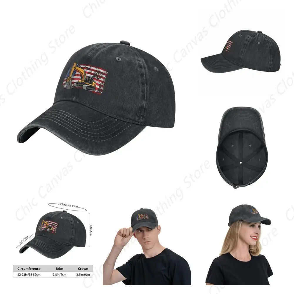 

American Flag Excavator Pattern Truck Hat Men's And Women's Adjustable Cowboy Baseball Hat Fun Outdoor Activity Dad Golf Hat