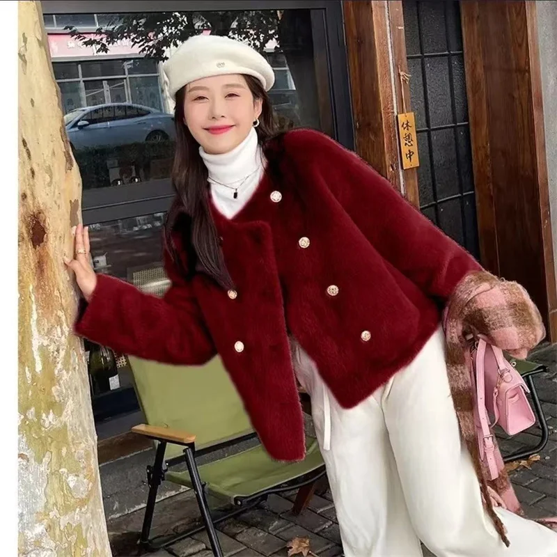 High-end imitatie nertsbontjas 2025, herfst-winterjas, kleine geur, Koreaanse versie, bont geïntegreerde nertsbontjas