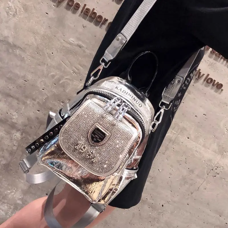 

Рюкзак женский, новая модная модель, универсальный, высококачественный, в иностранном стиле, маленький рюкзак, сумка-трансформер, серебристый, изысканный, простой, повседневный