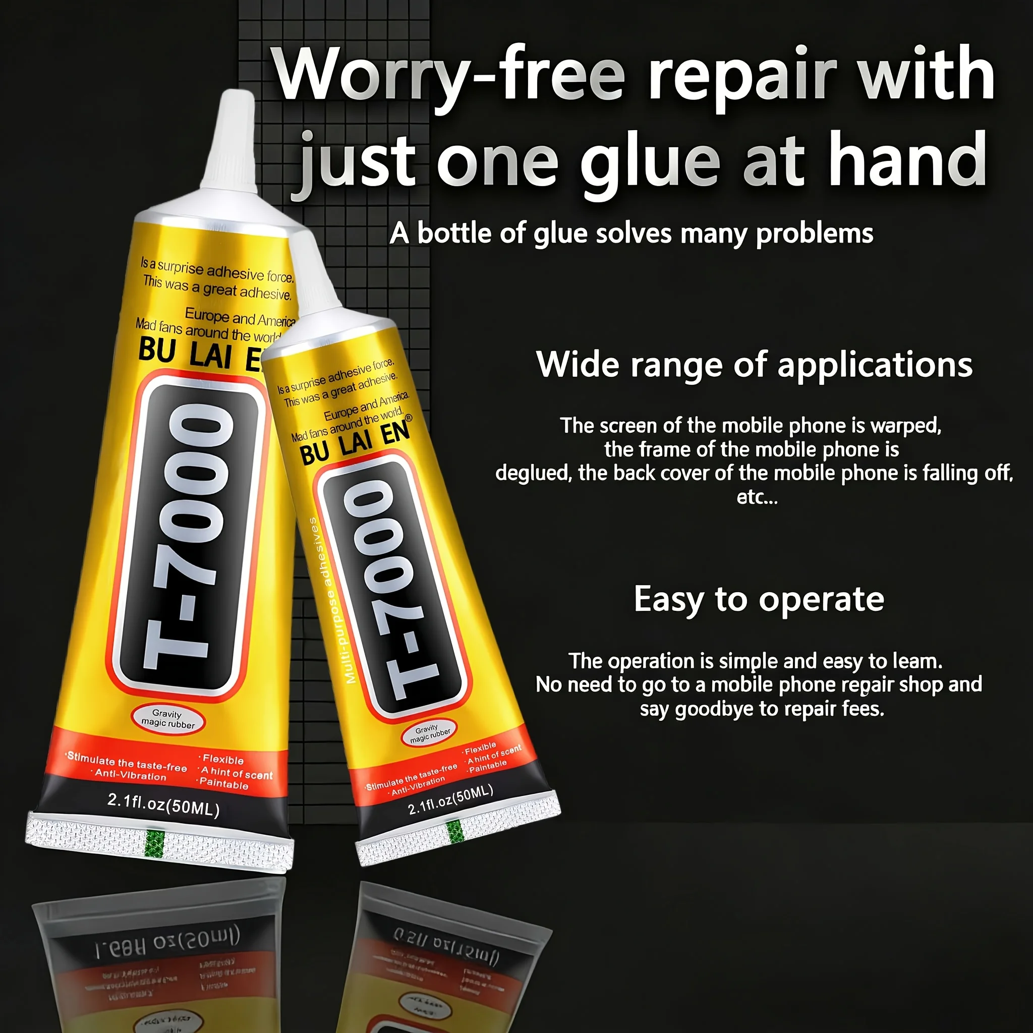 Transparent B7000/Black T7000 Adhesive for Jewelry, Mobile Phones, Metal, Plastic, and Shoes – Waterproof