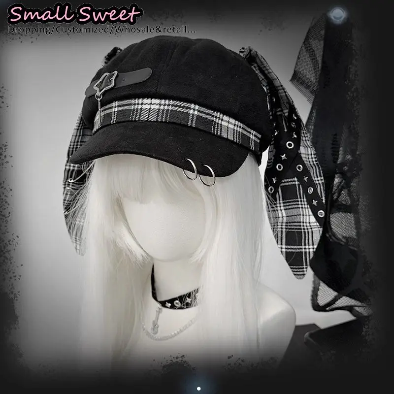 النساء فاسق الثقافة الفرعية موضة Steampunk انفصال Y2k حار فتاة آذان أرنب قبعة بيسبول القوطية طويلة الأرنب الأذن قبعات للحماية من الشمس #5