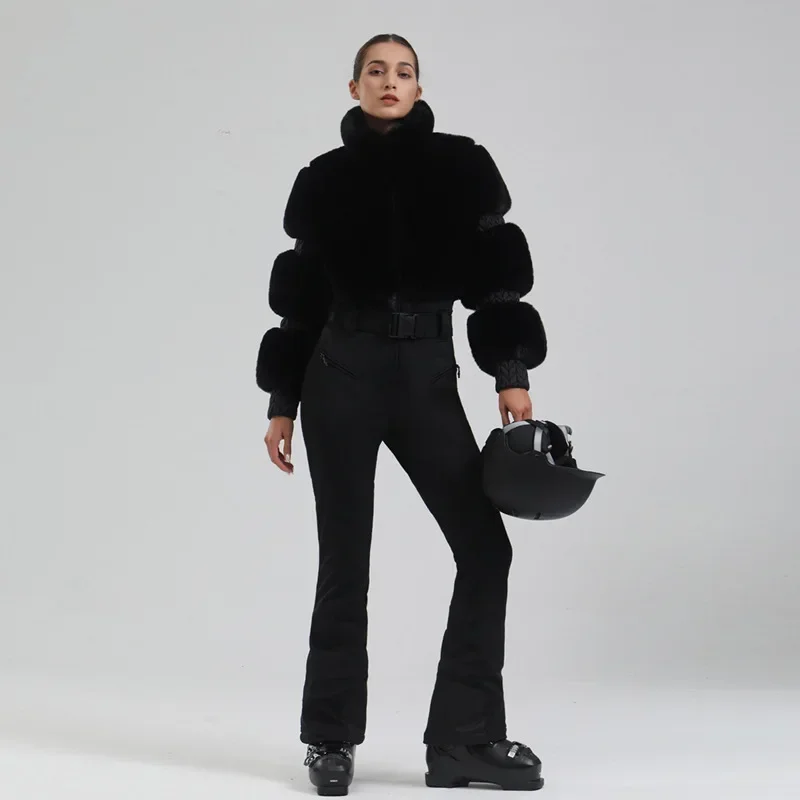 بدلة تزلج شتوية جديدة لعام 2025 بدلة تزلج نسائية مقاومة للرياح سميكة ودافئة لوحة مزدوجة Sli m بدلة تزلج رياضية خارجية قطعة واحدة OT2 2025