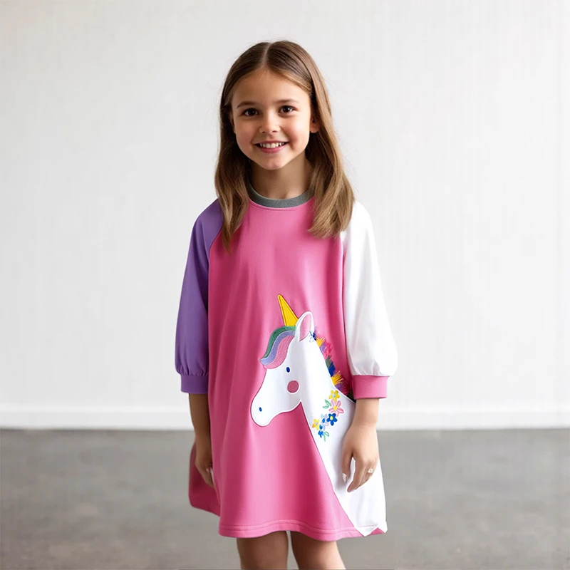 

Little maven Unicorn Dress Child Autumn Girls Casual Long Sleeve Dresses Spring Kids Girls Party Festive Dresses for Girls Dress