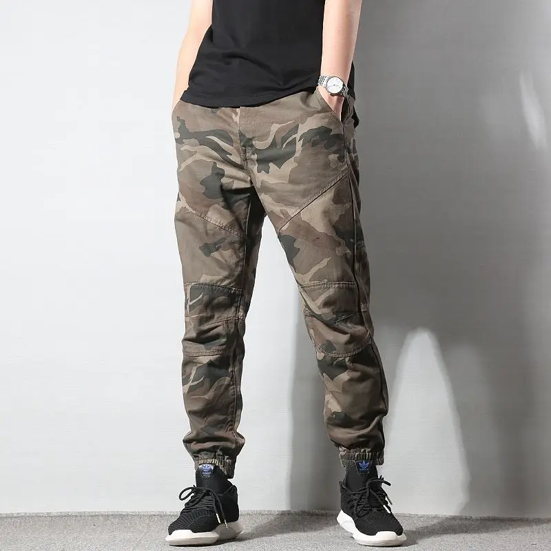 2022 Japanese Camouflage Overalls Leg Track Pants for Male Slim Fit Wear Resistant Overalls Casual Cropped Cargo Pants Men