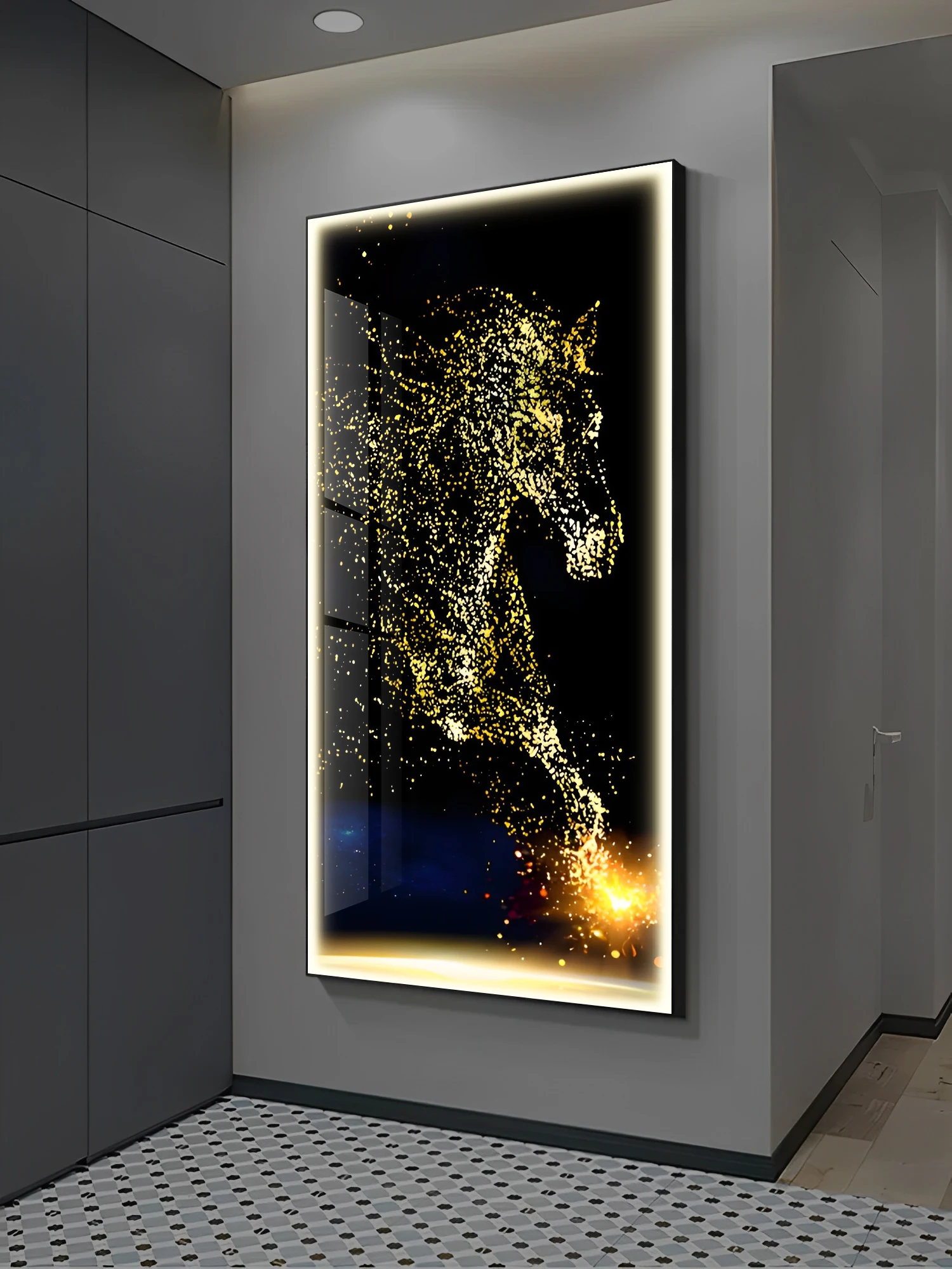 Imagem -05 - Cavalo Pintura Entrada Decoração Simples Lâmpadas Modernas e Luxuosas com Luzes Nova Versão Vertical 2024