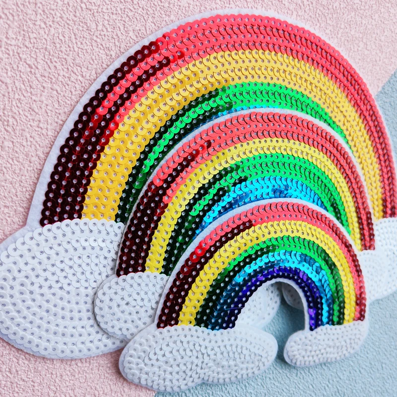 Sequin Rainbow Embroidery Patch, DIY Polyester Fiber, Ironing Sewing, Clothing Accessories, Fabric Patch, Holiday Party