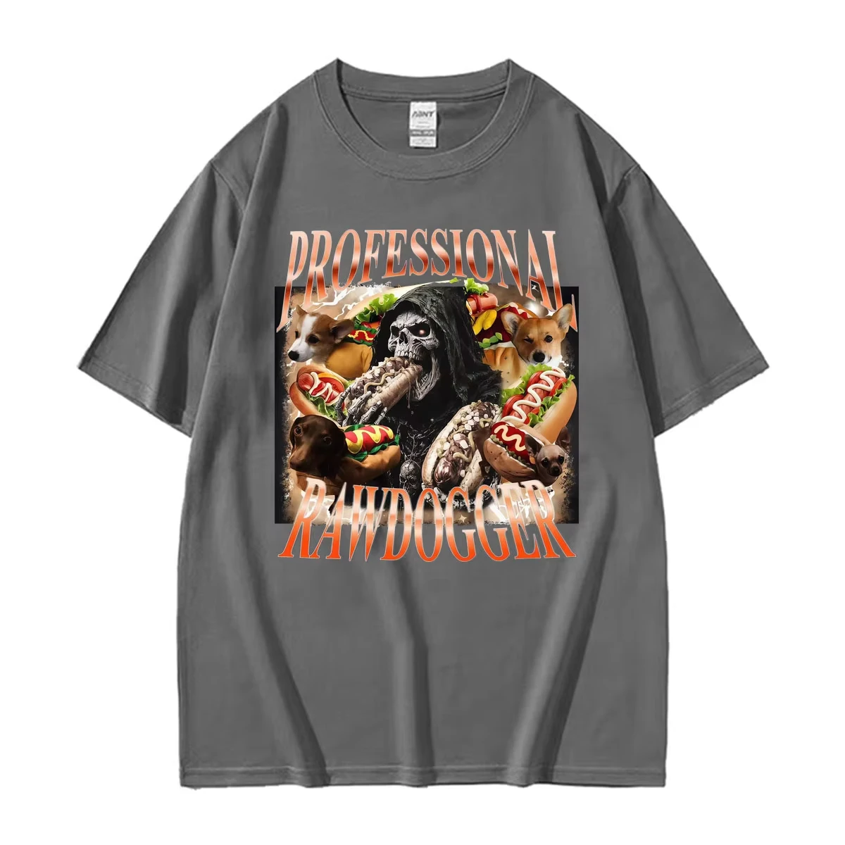 Professional Rawdogger Grim Reaper Hot Dog Graphic T-shirts Men Women Vintage Gothic Clothes T-shirt Cotton Casual Tops T Shirts