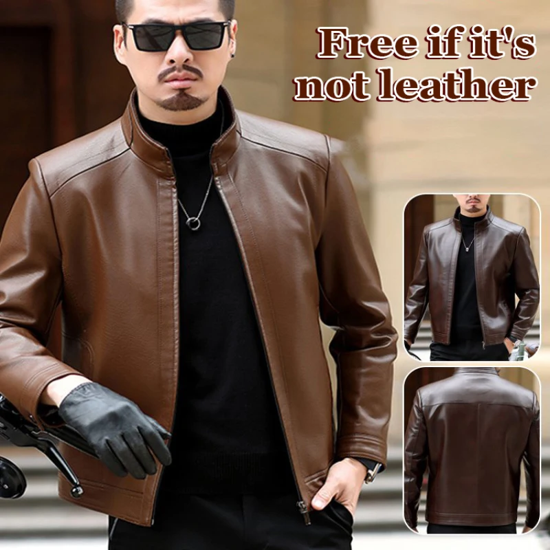 Middleaged and elderly men\'s Pu leather jacket standup collar spring blouse casual jacket for men