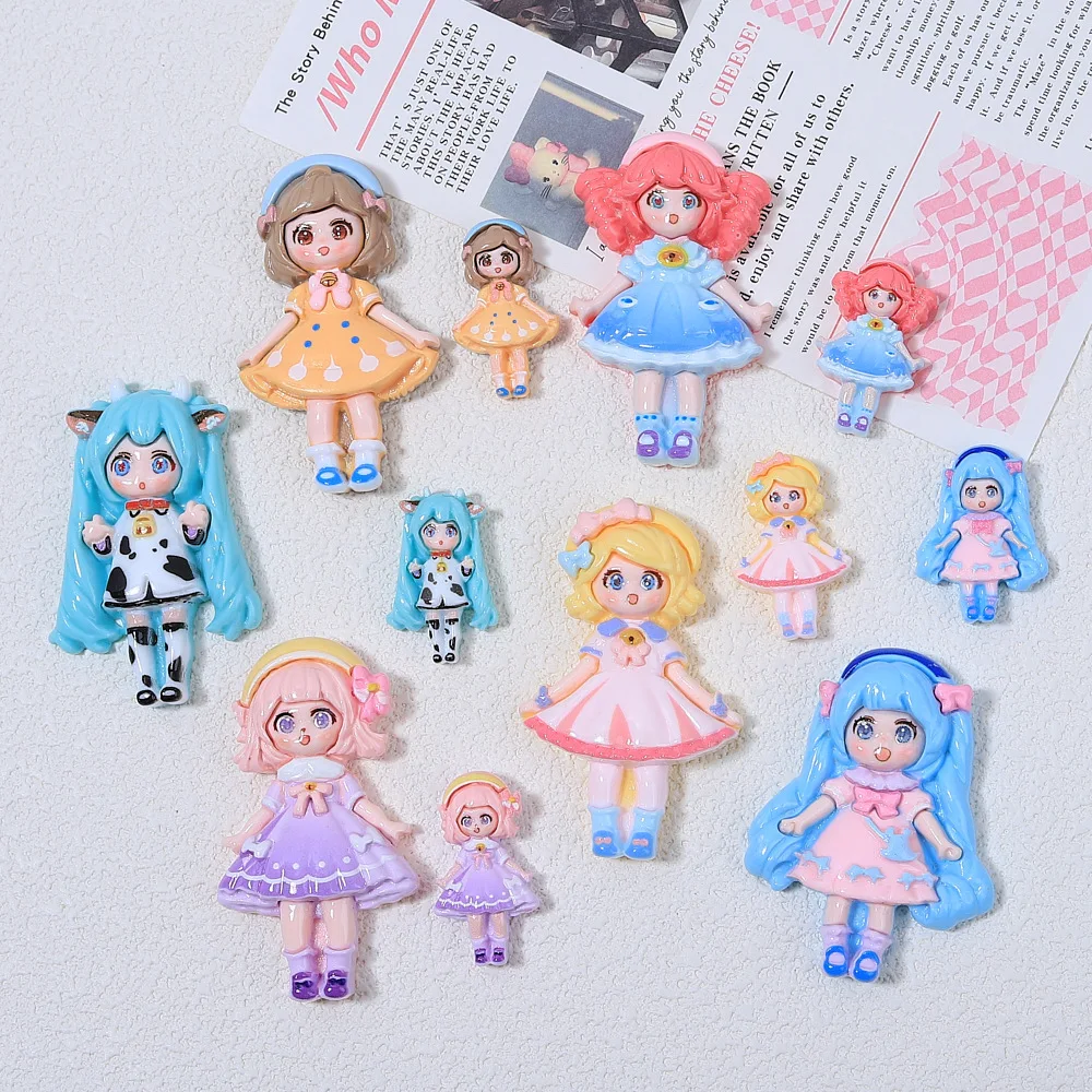 2/5pcs Kawaii Colorful Girl Series Cartoon Resin Flatback Charms for Diy Resin Crafts Materials Scrapbooking Embellisdment