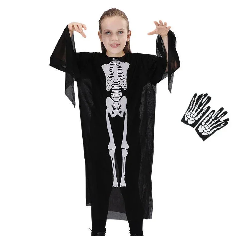 Halloween Adults Skull Skeleton Printed Masquerade Scary Cosplay Costumes with Gloves for Carnival Party Clothes for boys girls