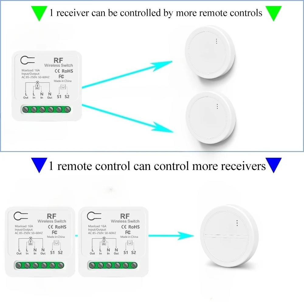 RF433 مفتاح الإضاءة اللاسلكي العالمي AC110V 220 فولت 2-way التحكم عن بعد مع محول وظيفة تأخير لضوء مروحة مصباح المنزل الذكي