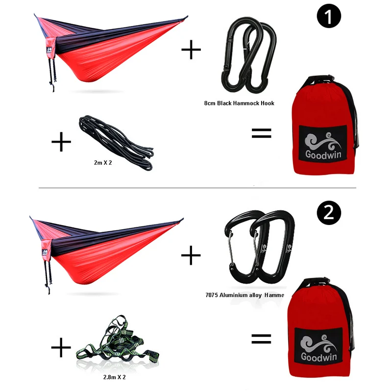 300x200 cm 2 Person Portable Outdoor Camping Hammock With Color Matching Hammock High Strength Parachute Fabric Hanging Bed