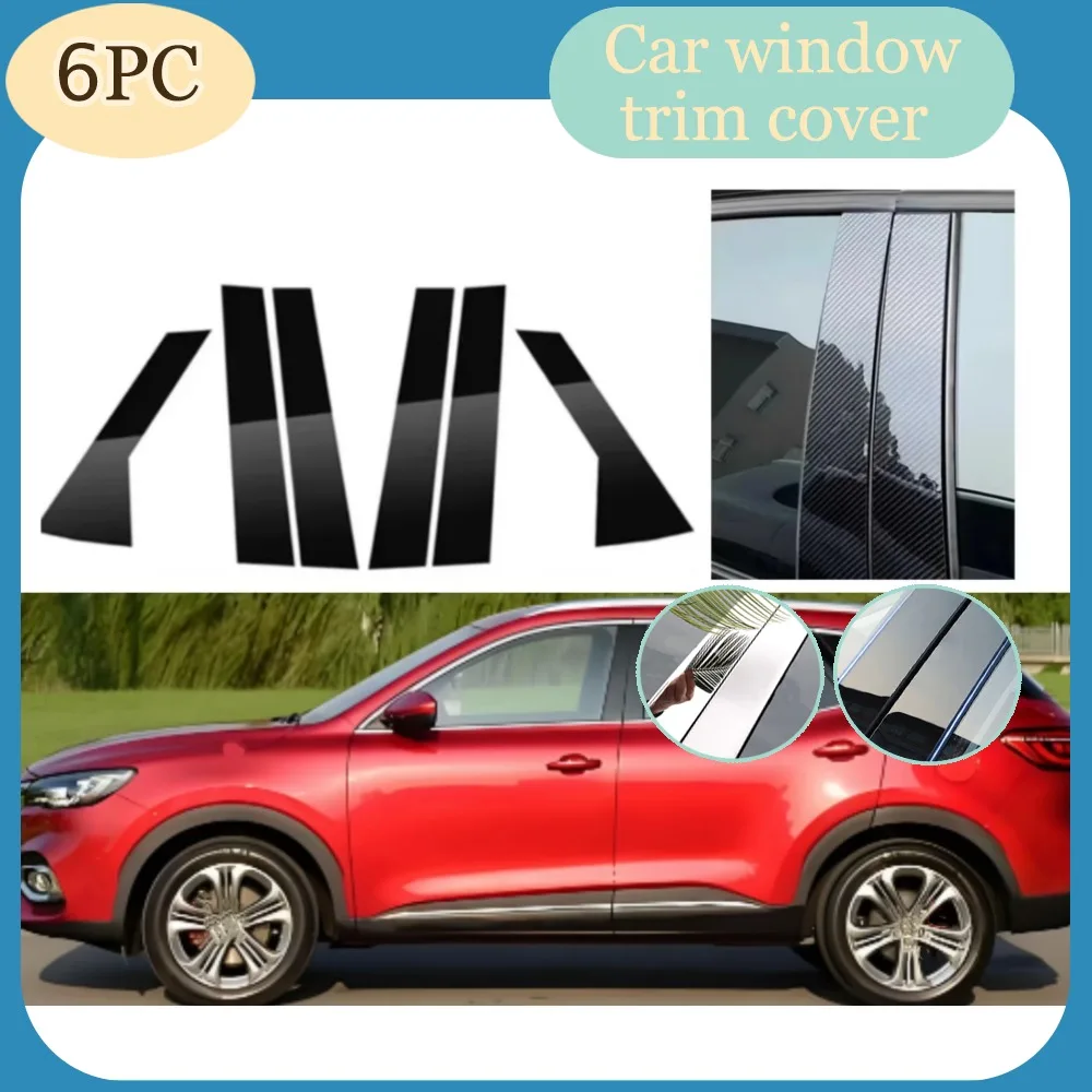 

6pcs Silver Carbon Gloss Black Pillar Posts Fit for MG HS EHS 2018 2019 2020 2021 2022 Window Trim Cover BC Column Sticker