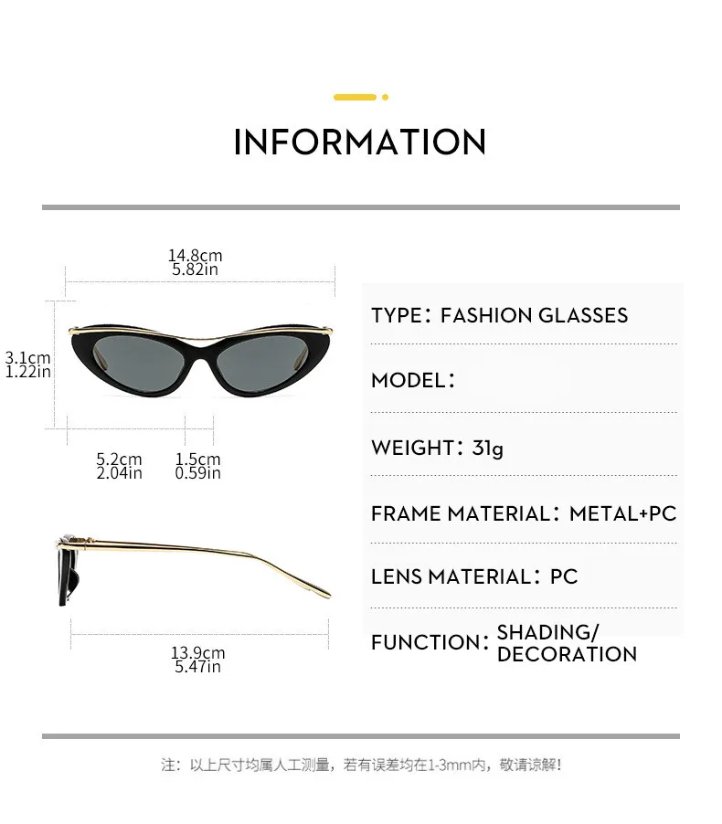 Mode Kleine Cat Eye Sonnenbrille Frauen 2025, Luxus Marke Punk Metall Rahmen Sonnenbrille Vintage Sexy UV400 Reisen Brillen 310404 – Detail 1