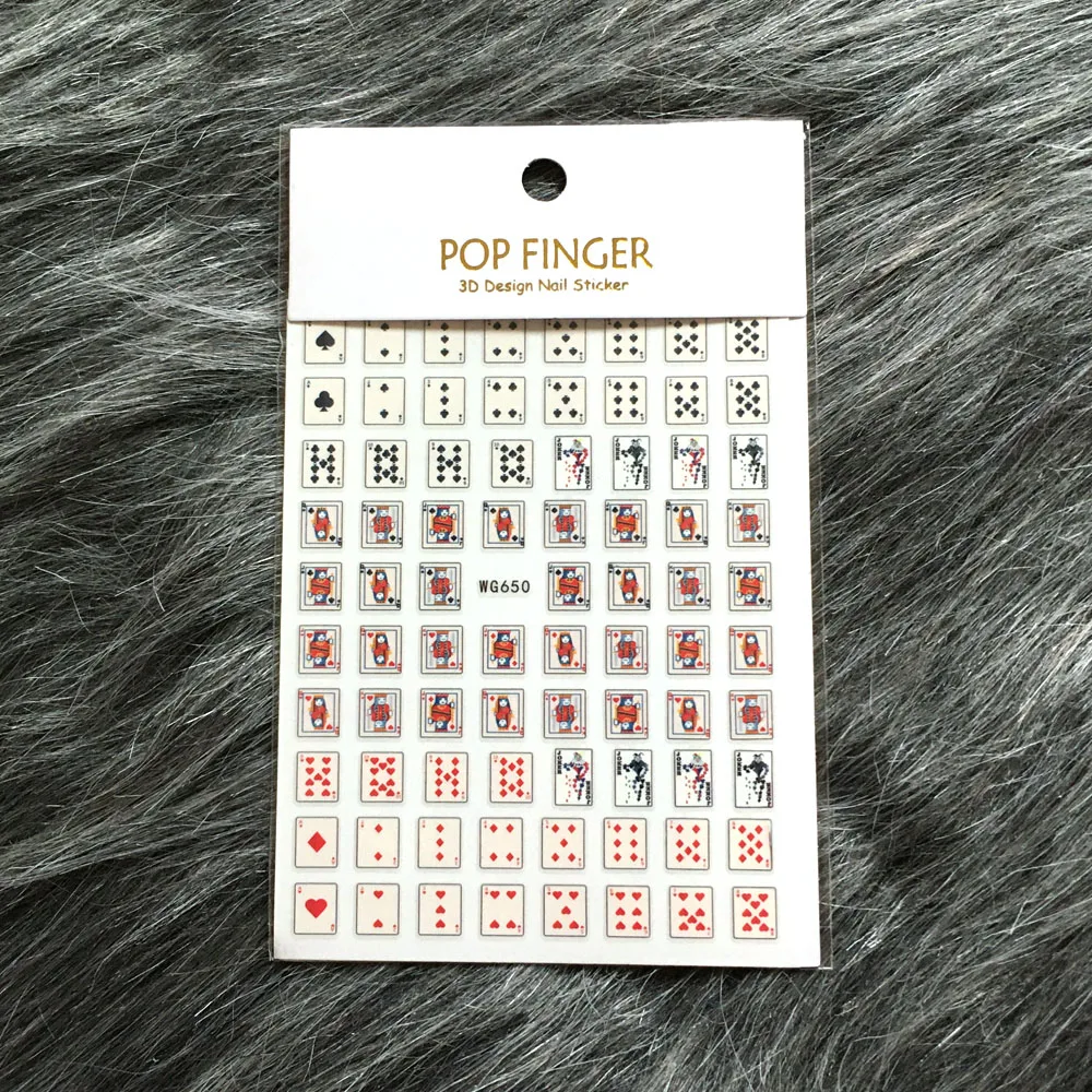 3D Poker tasarım Nail Art Sticker iskambil kartları kendinden yapışkanlı dekorasyon kulübü elmas kral kraliçe kalp maça kırmızı siyah tırnak